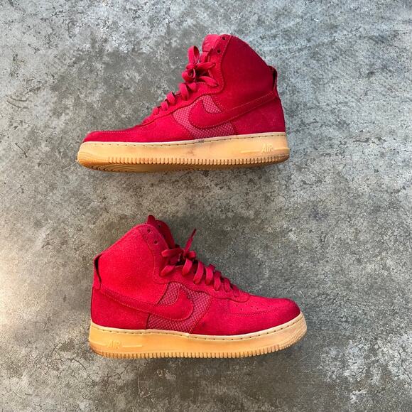Nike Air Force 1 High Red Suede Gum Sole Men 7.5 Women 9 - Picture 3 of 9